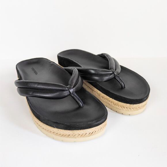 VINCE Black Forest Platform Espadrille Thong Slide Sandal Leather Women's 7.5 - Picture 2 of 8